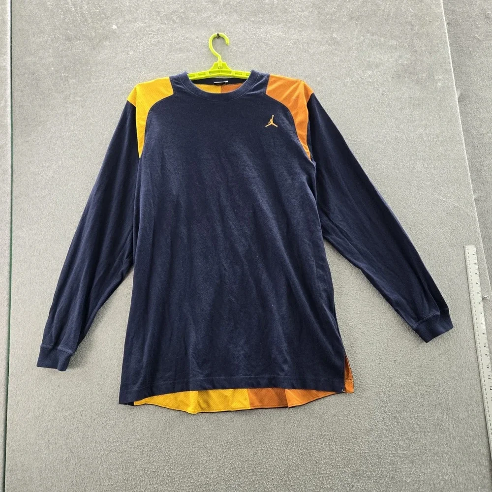 VINTAGE Jordan Men Shirt XXL Navy Y2K Colorblock Air Logo Long Sleeve‎